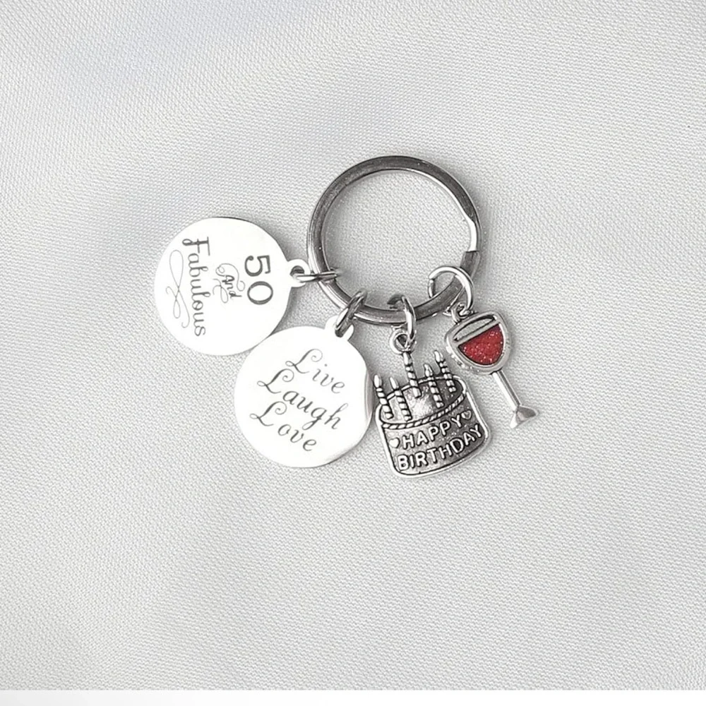 50TH BIRTHDAY KEYRING STAINLESS STEEL BIRTHDAY KEY RING